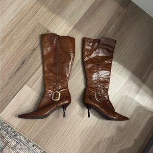Vintage Nine West Heeled Boots Size 8 Brown Leather